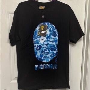 Bape Black Tee with Blue Camo Ape Graphic